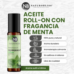 Close-up label showing 100% natural peppermint on NaturoBliss Roll-On 10 ml