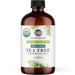 NaturoBliss Tea Tree Essential Oil bottle with dropper cap