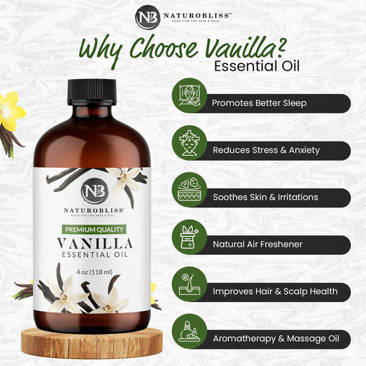 Close up of NaturoBliss Vanilla Essential Oil dropper