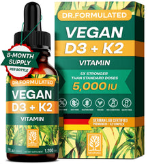 Bottle of NATURTREU vegan Vitamin D3 K2 liquid drops with MCT oil
