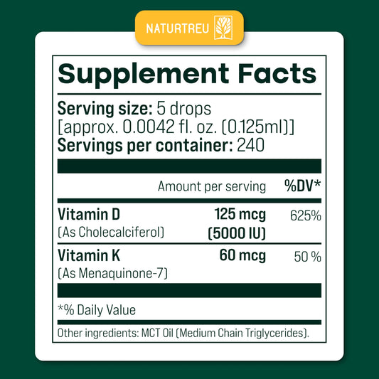 Close-up of NATURTREU D3 K2 liquid drops bottle