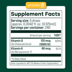 Close-up of NATURTREU D3 K2 liquid drops bottle