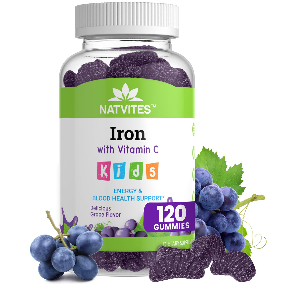 Hero image of Natvites Kids Iron Gummies grape flavor bottle