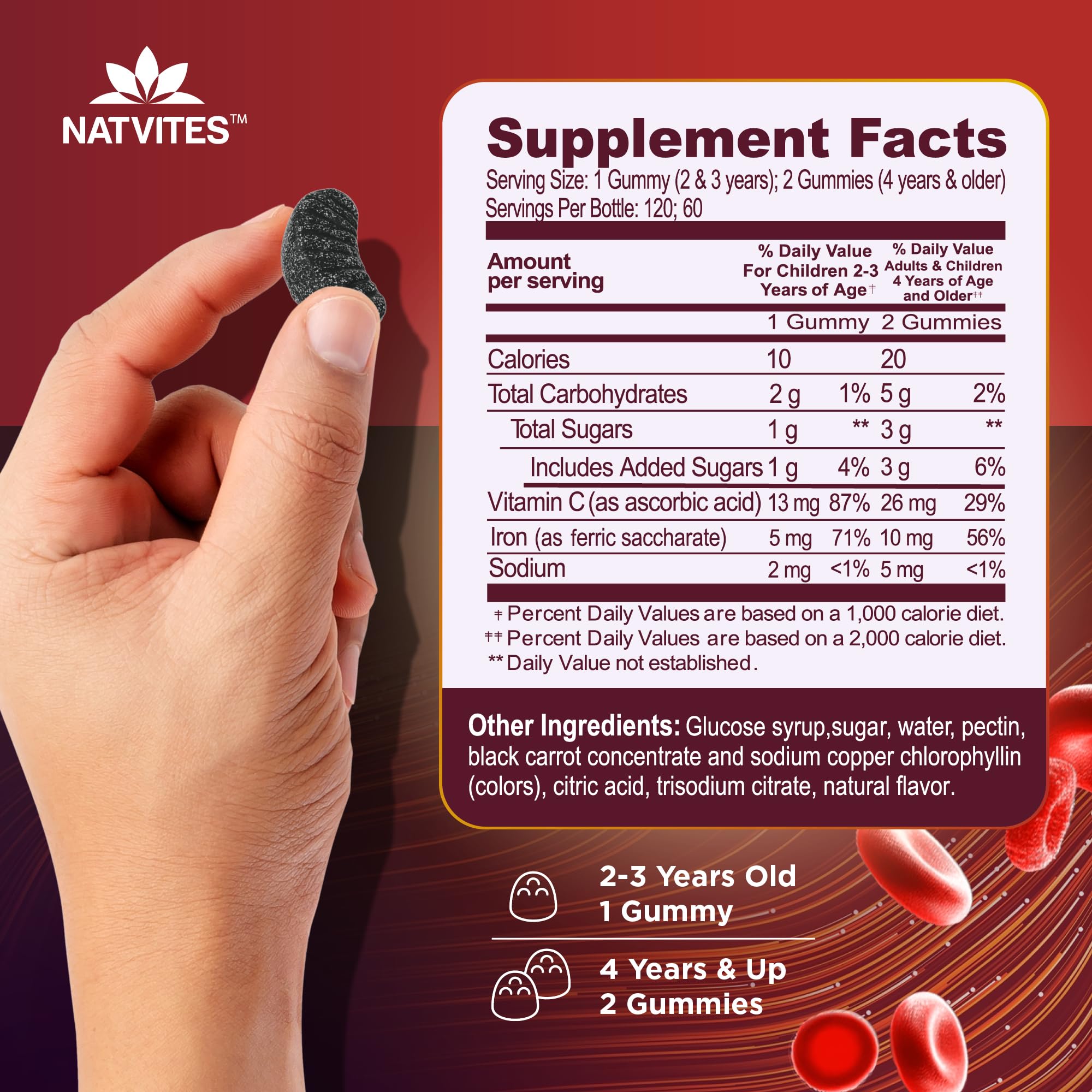 Packaging of Natvites Kids Iron Gummies 120-count bottle