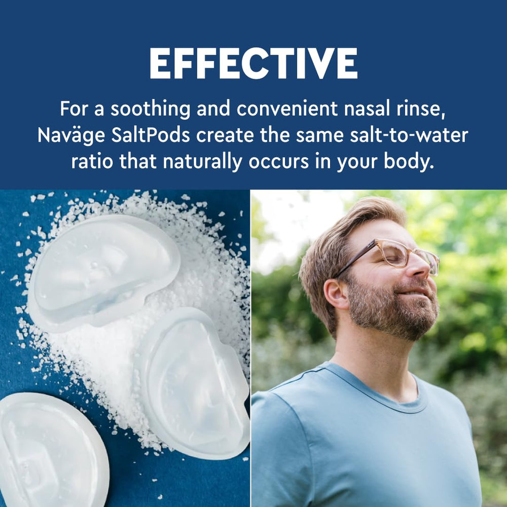 Close-up of Navage SaltPod pods highlights pre-measured saline for simple refills.