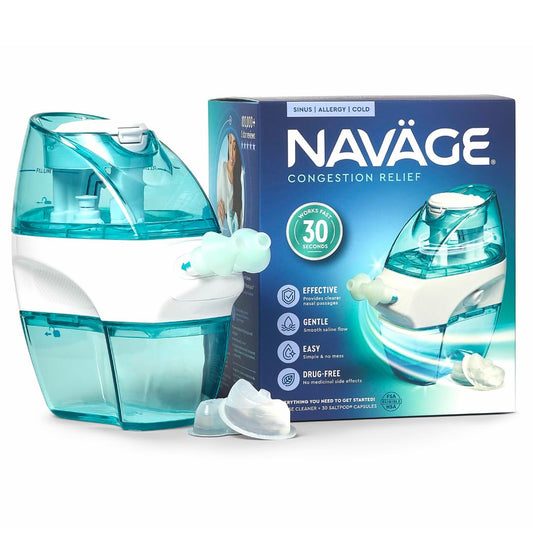 Navage starter bundle nose cleaner enables quick, drug-free nasal relief for congestion.