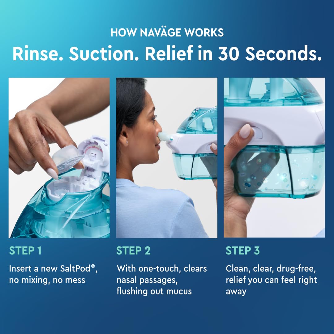 Navage three nose pillow sizes ensures comfortable, personalized fit during rinsing.