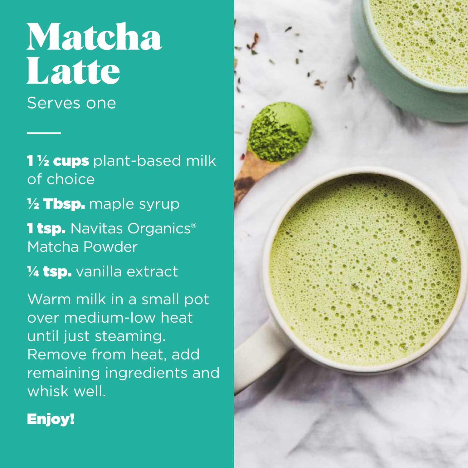 Matcha latte prepared with Navitas Organics Matcha Powder