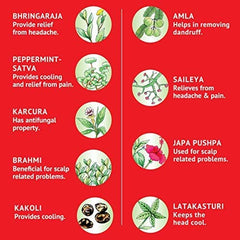 Close-up of Navratna Cool Oil bottle with herbal ingredients