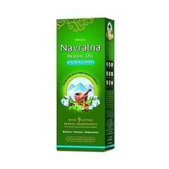 Navratna Ayurvedic Extra Cool Oil bottle 180 ml with nine herbal ingredients for cooling relief and scalp nourishment