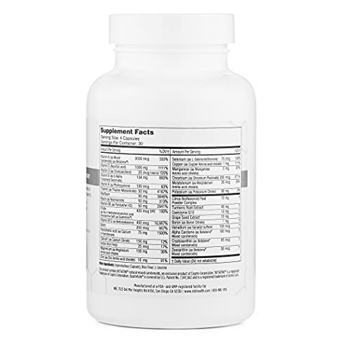 Close-up of label listing vitamins A, C, D, E, K, B6 and B12