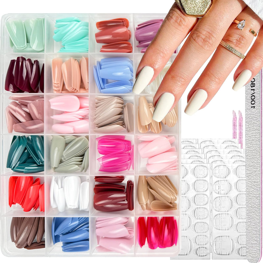 NBNTGH 24 colors press-on coffin nails in a glossy finish for versatile manicures.