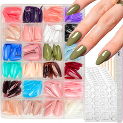 NBNTGH 24 colors press on nails in glossy almond finish for quick home manicures.
