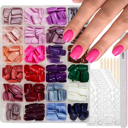 NBNTGH 576pcs short square press-on nails for a quick salon-like manicure.