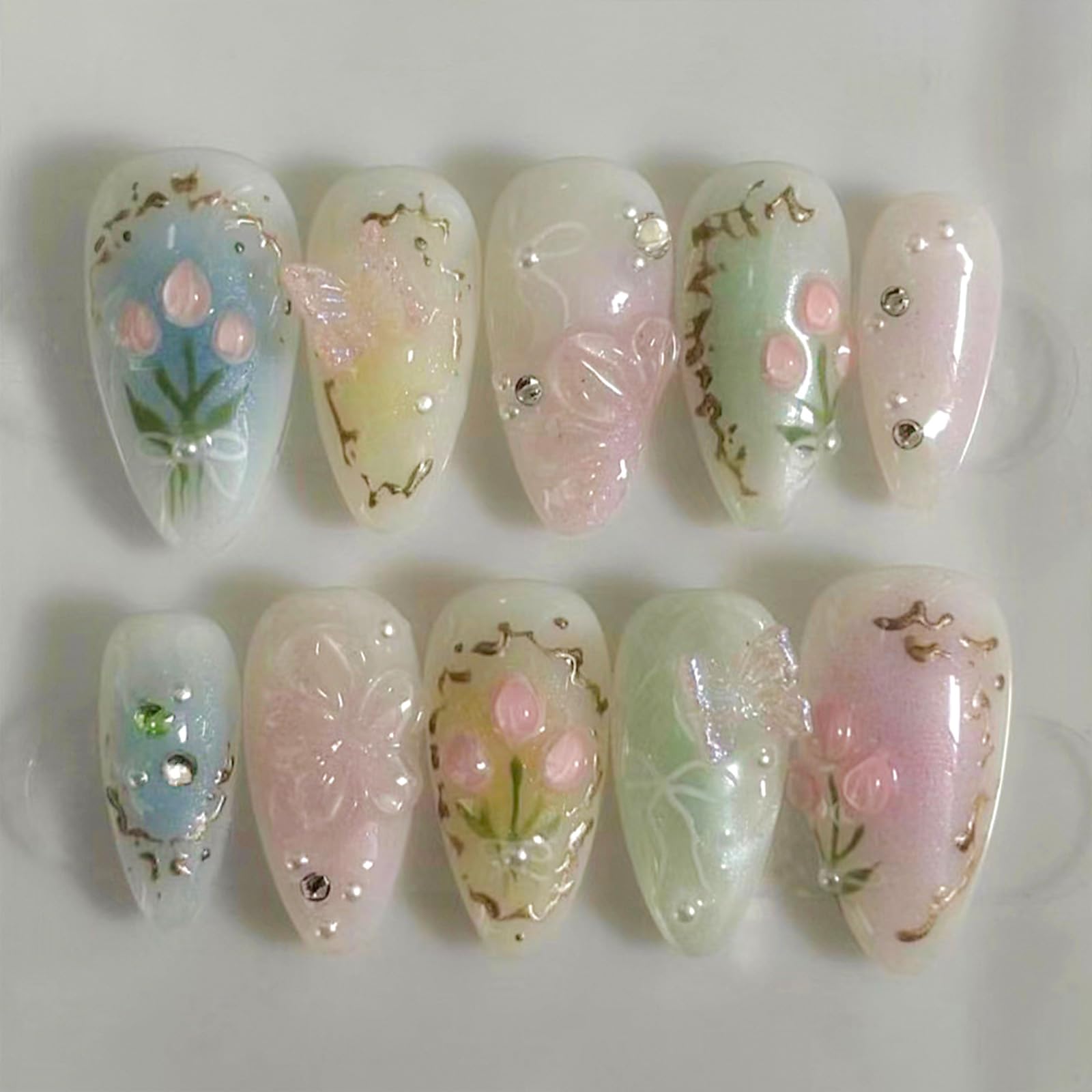 NBNTGH Almond 3D Flower nails package ready for at-home manicure.