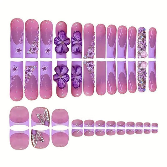 NBNTGH butterfly rhinestone design nails with glittery accents.