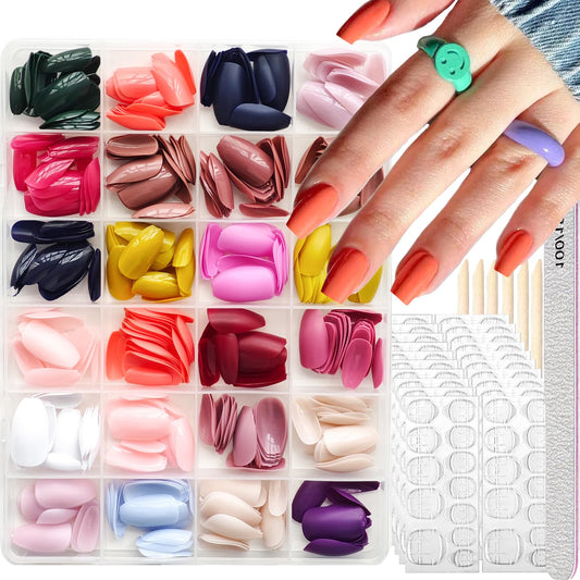 NBNTGH coffin press-on nails in glossy 24 colors for quick, salon-like manicures.