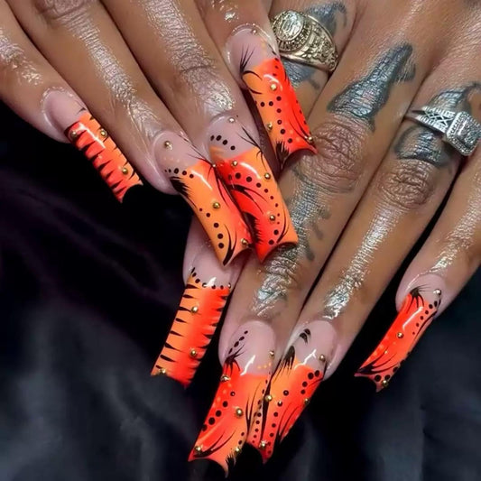 NBNTGH curved press-on nails in orange French tip offer salon-like results at home.