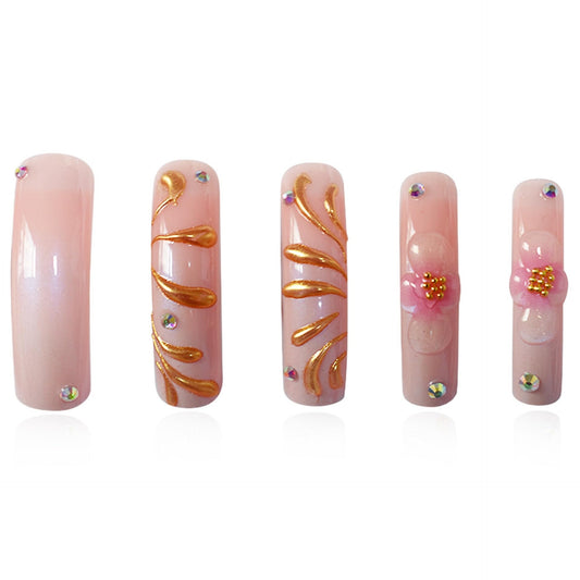NBNTGH Extra-long curved square nails for dramatic at-home manicure.