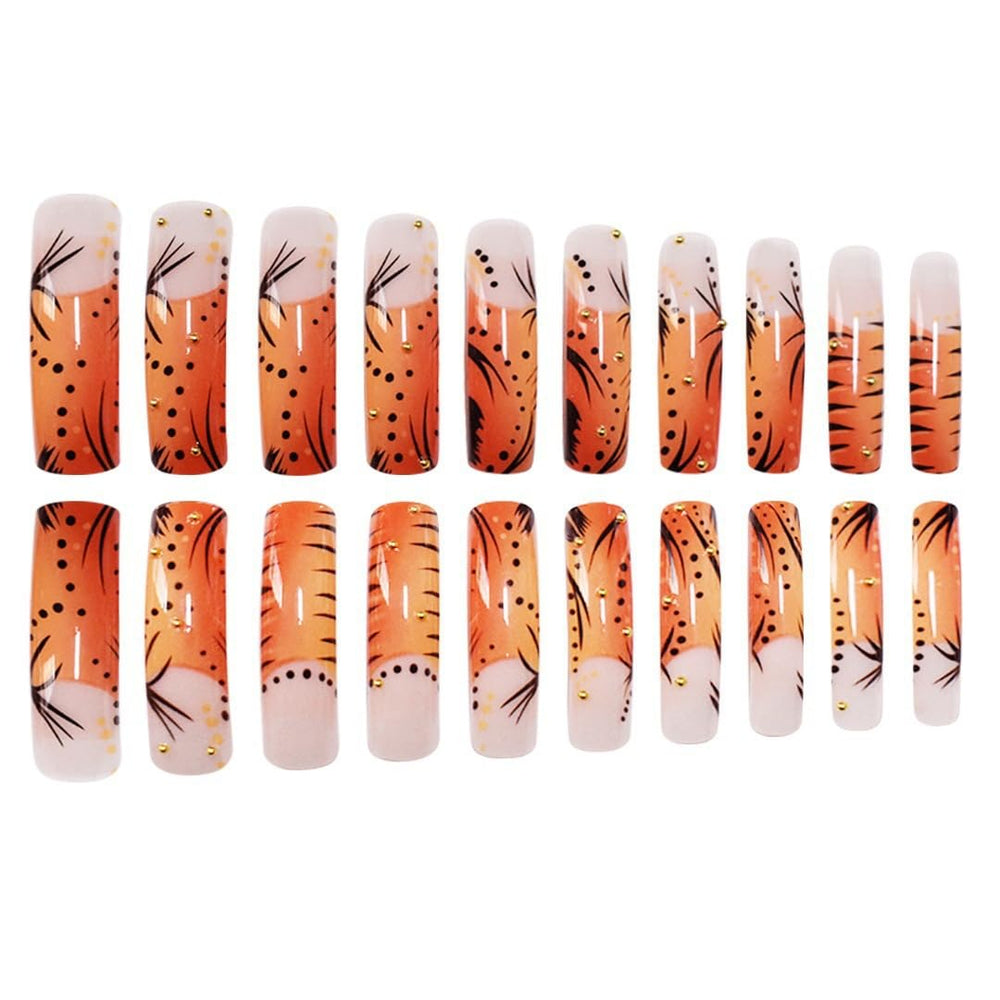 NBNTGH long-square acrylic false nails for dramatic length and a glossy finish.