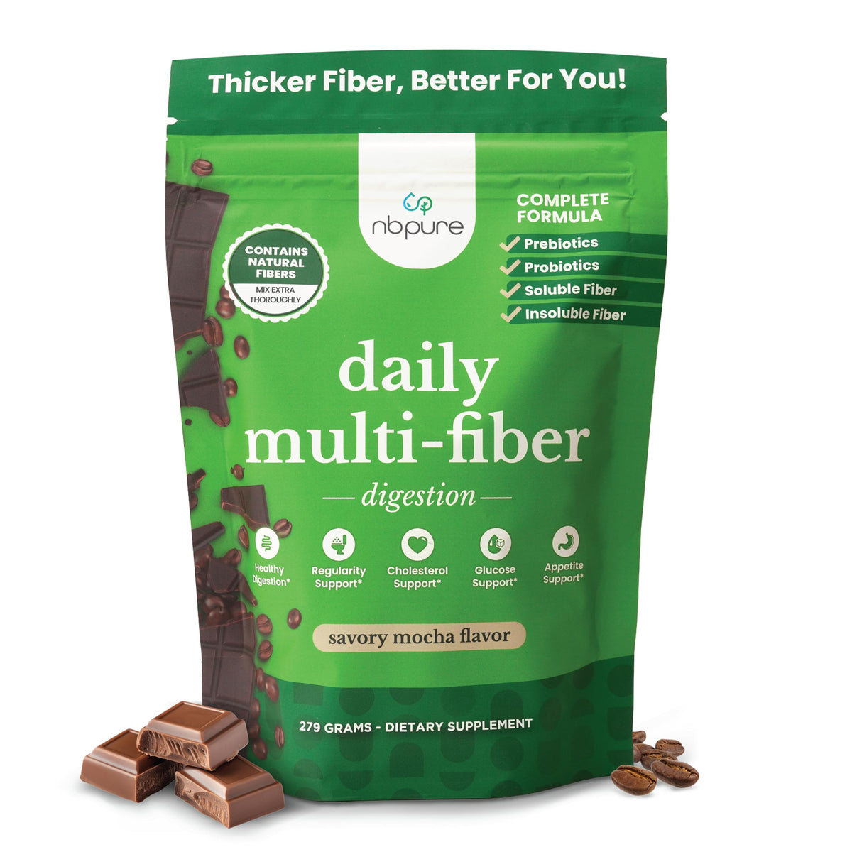 Canister of nbpure Daily Fiber Powder Savory Mocha flavor
