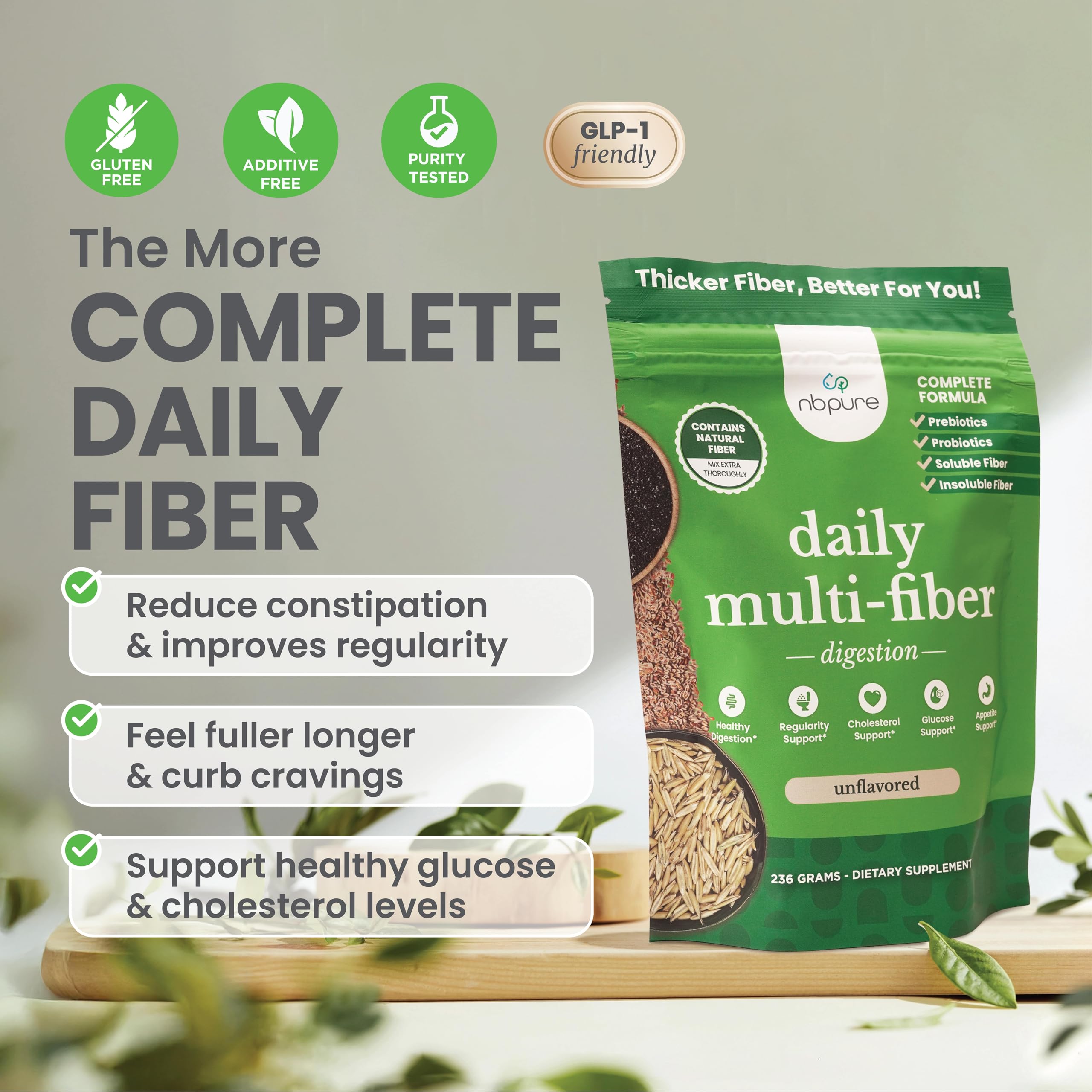 Scoop of nbpure Daily Fiber Powder Savory Mocha being added to beverage
