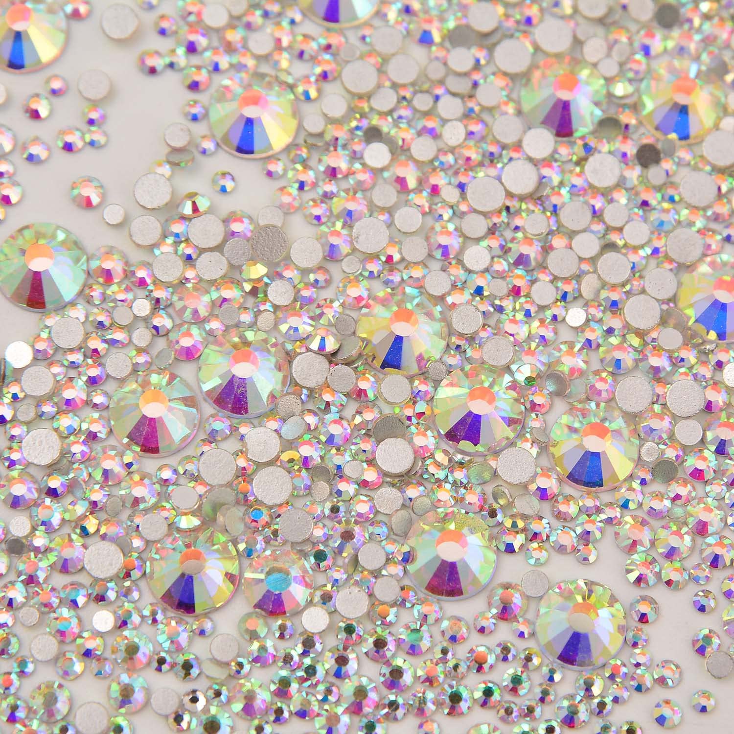 Close-up of SS3–SS6 rhinestones showing sharp facets and sparkle