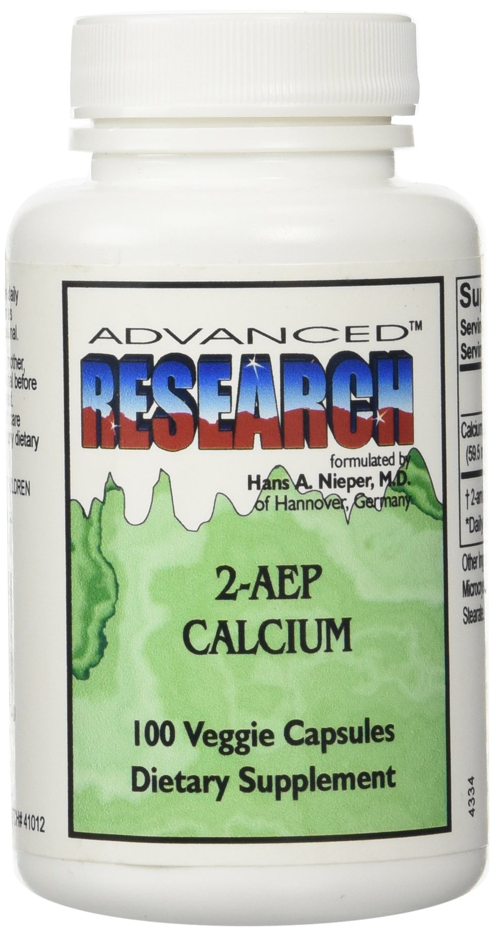 Front view of NCI Advanced Research Dr. Hans Nieper 2AEP Calcium Capsules bottle, 100 count