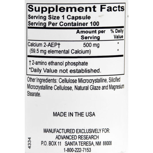 NCI Advanced Research Dr. Hans Nieper Calcium 2-AEP Capsules bottle – back label view