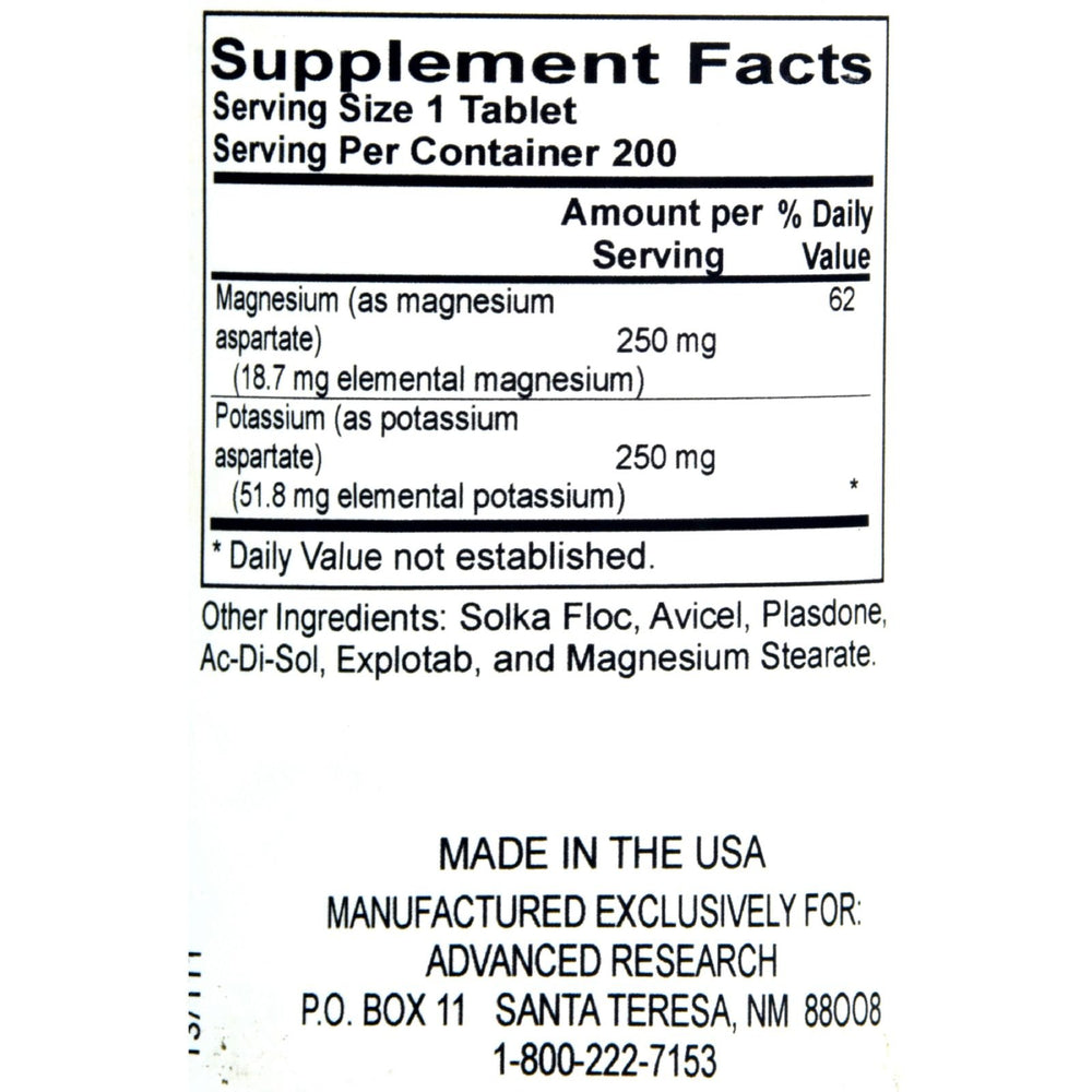 Close-up of potassium magnesium aspartate (K Mg) capsules