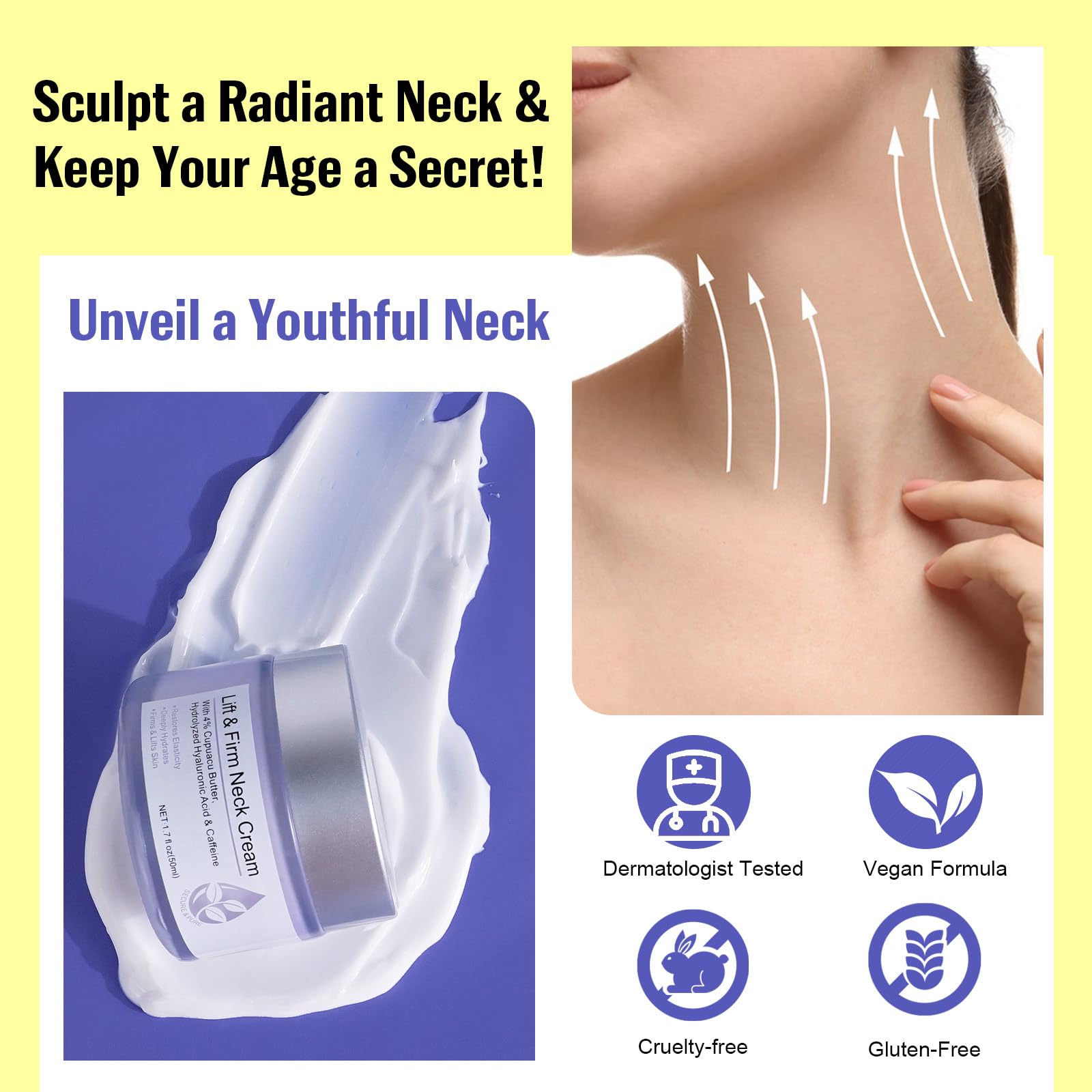 Neck Firming Cream texture closeup highlights hydration and quick absorption.
