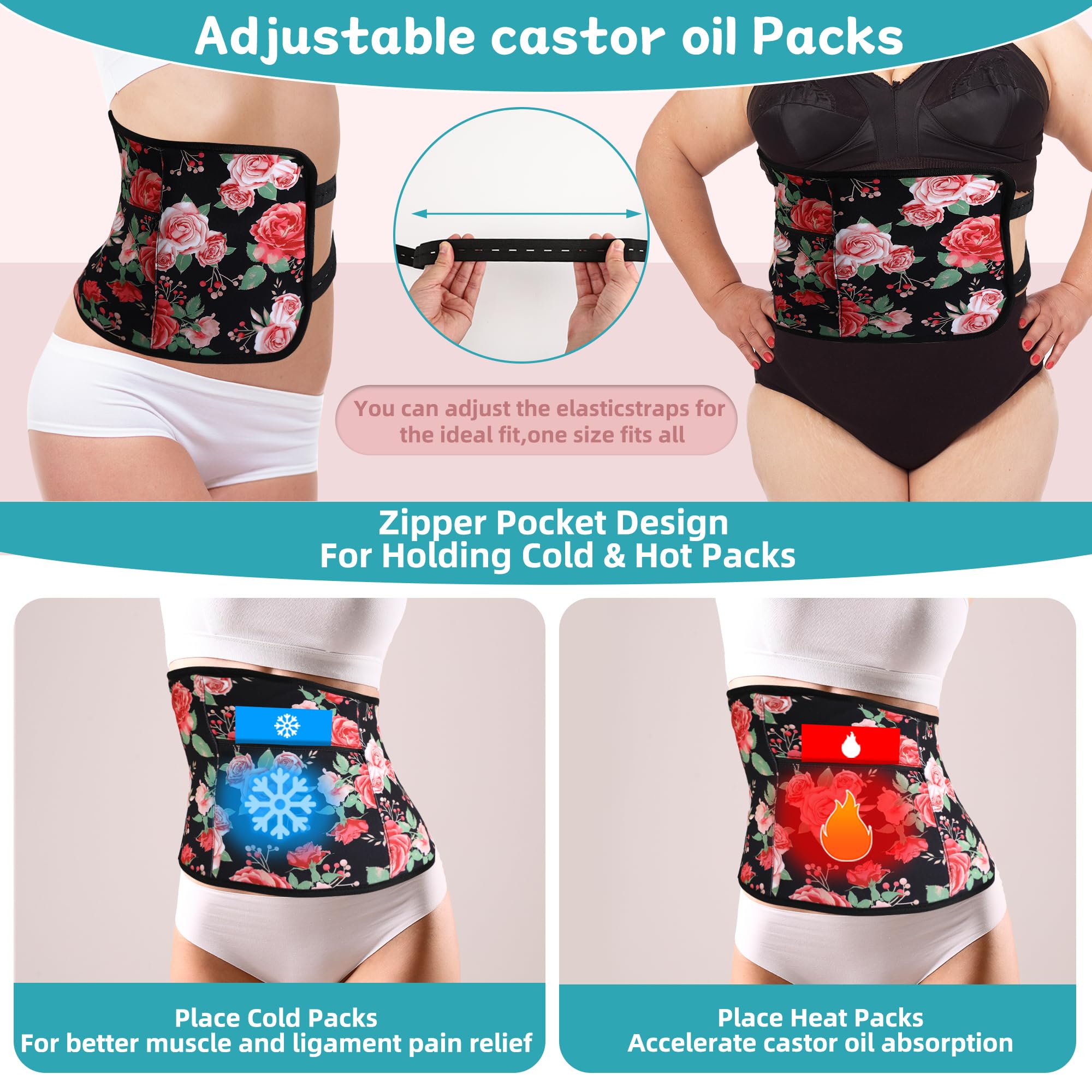 Castor oil packs for neck, stomach, chest, knees, and feet