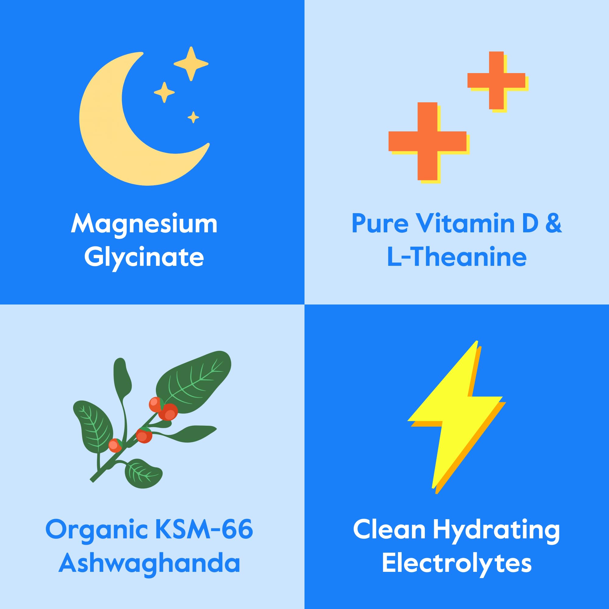 Icons showing L-Theanine, Organic Ashwagandha, and Vitamin D on Nectar Calm label