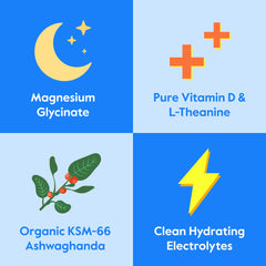 Icons showing L-Theanine, Organic Ashwagandha, and Vitamin D on Nectar Calm label