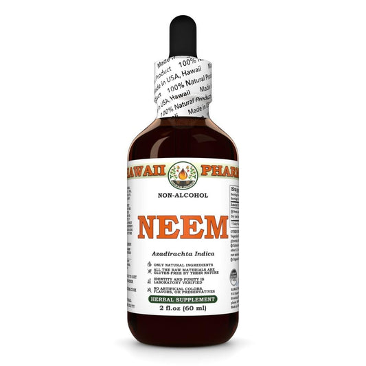 Bottle of Neem Alcohol-Free Liquid Extract with Organic Neem Dried Leaf Glycerite label