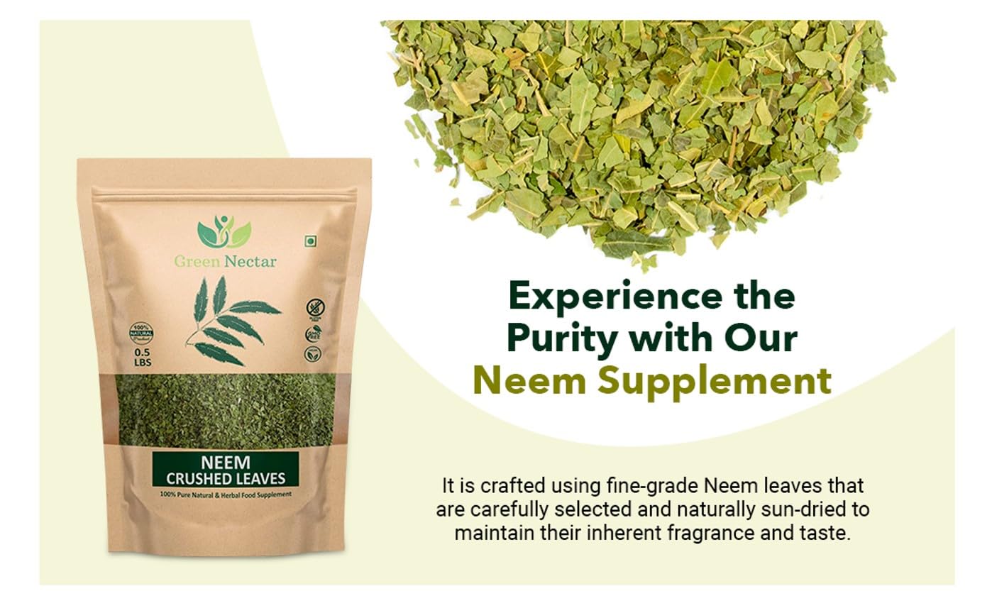 8 oz jar containing crushed neem leaf tea ingredients