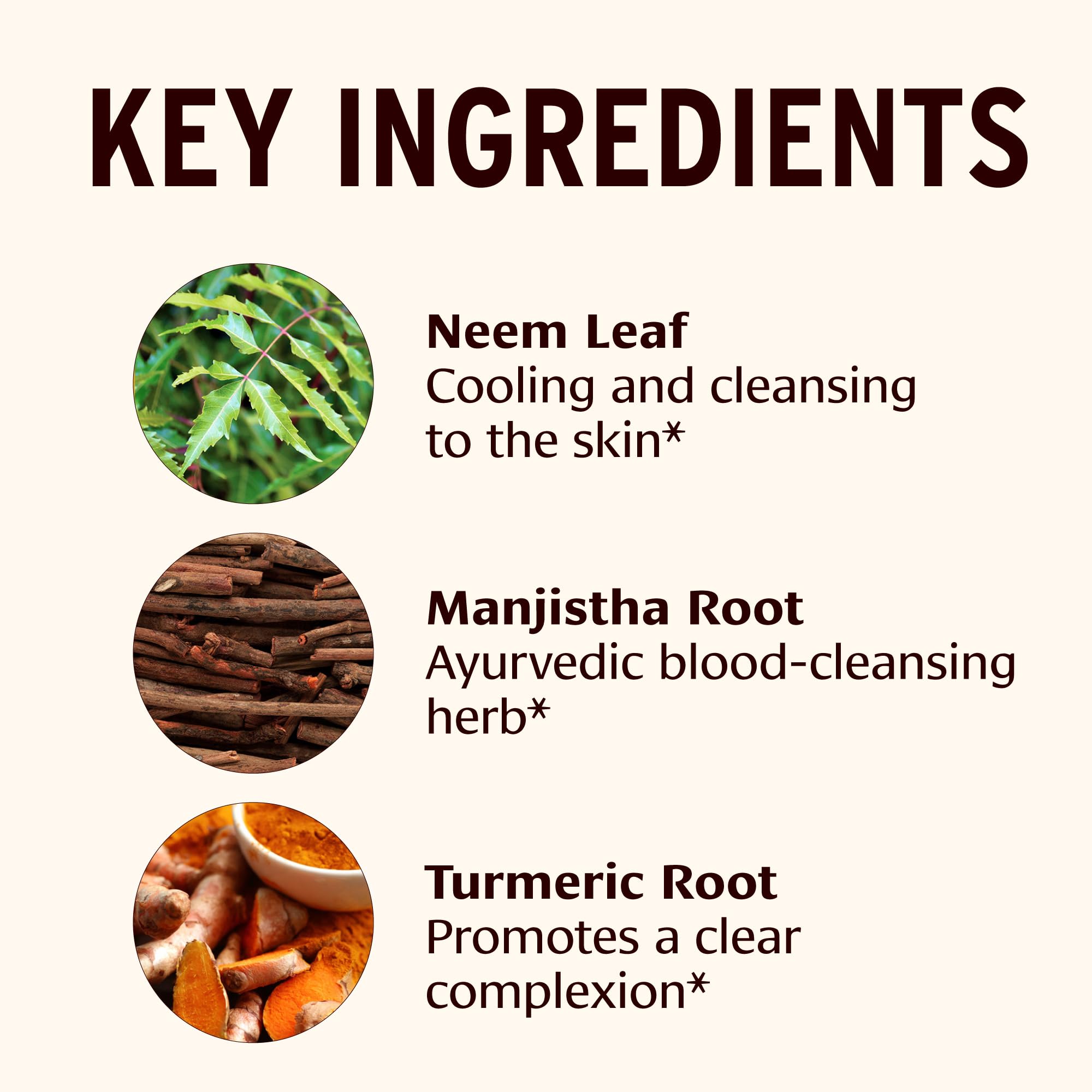 Neem leaf and cooling herbs used in the Ayurvedic formula