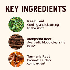 Neem leaf and cooling herbs used in the Ayurvedic formula