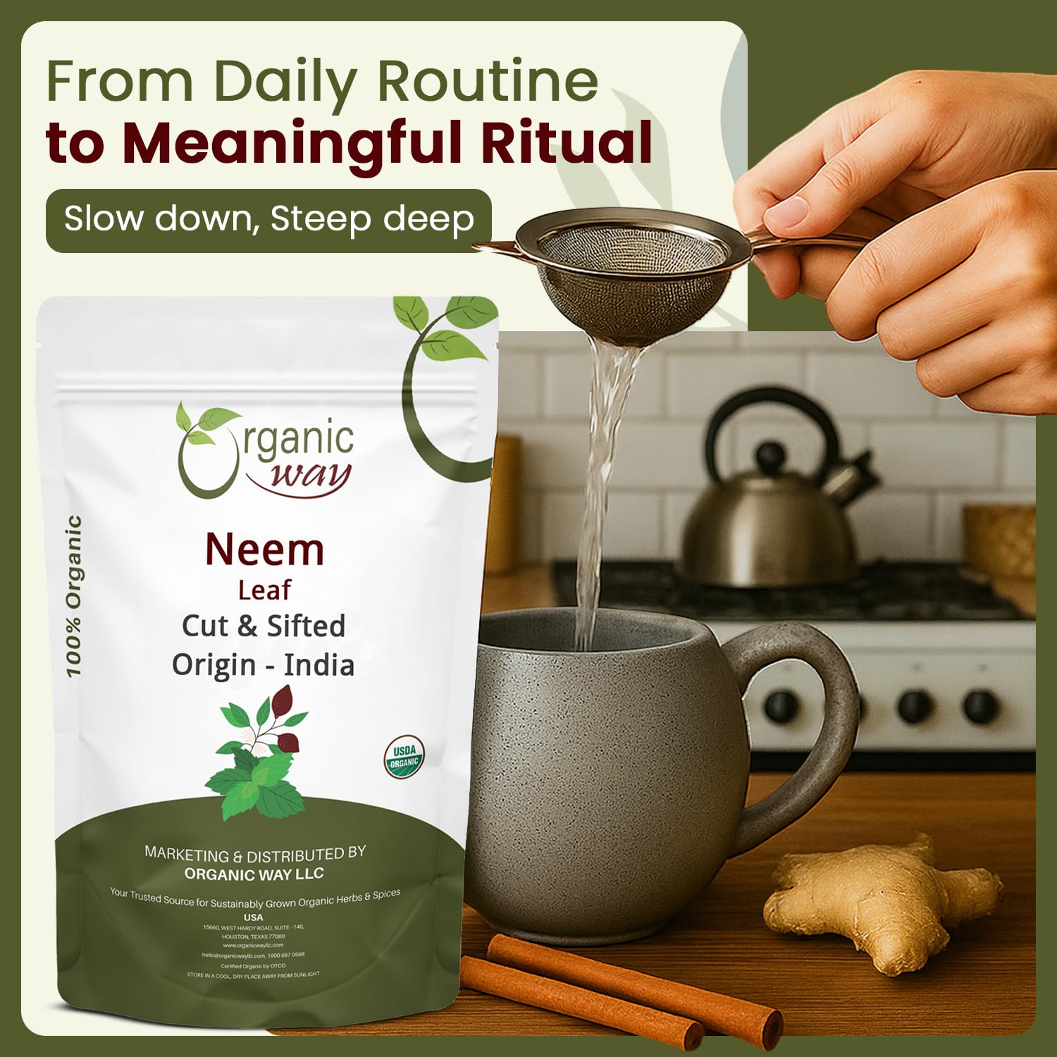 Fresh aroma of organic neem leaves