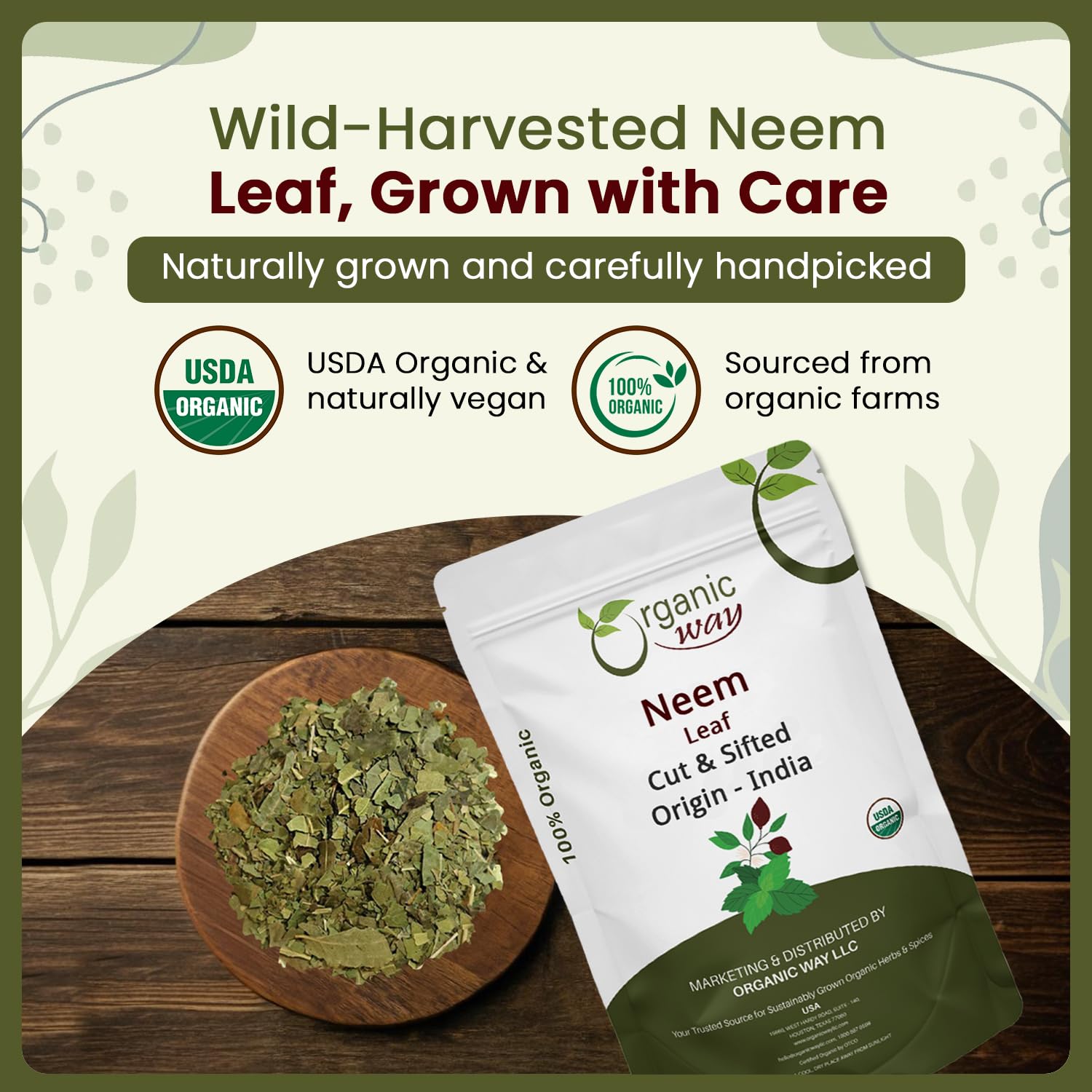 Herbal tea blend featuring organic neem leaves