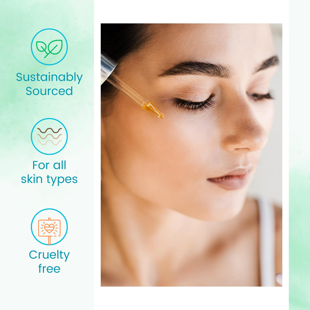 Neem Oil pour glass bottle captures rich, earthy scent for facial and body routines.