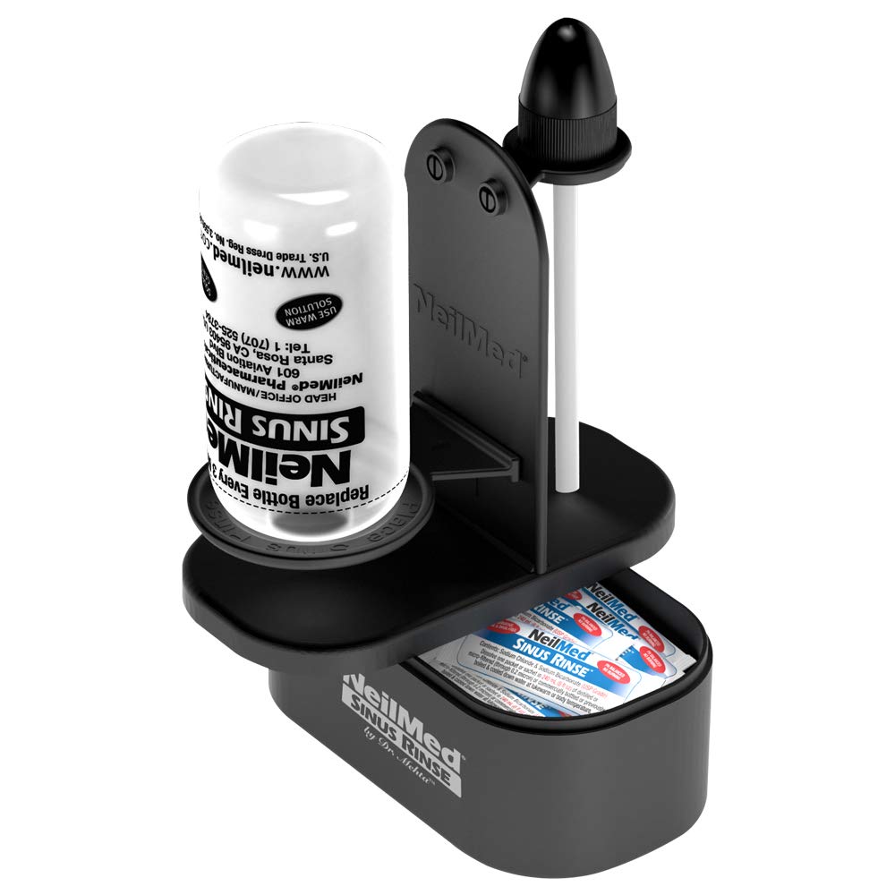 NeilMed NasaDock Plus Stand Black packet storage demonstrates holding up to 60 premixed packets