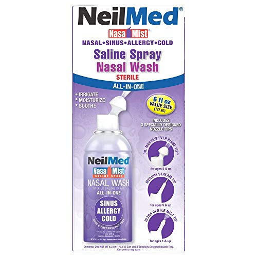 NeilMed NasaMist three-nozzle system provides a fine mist for comfortable nasal care.