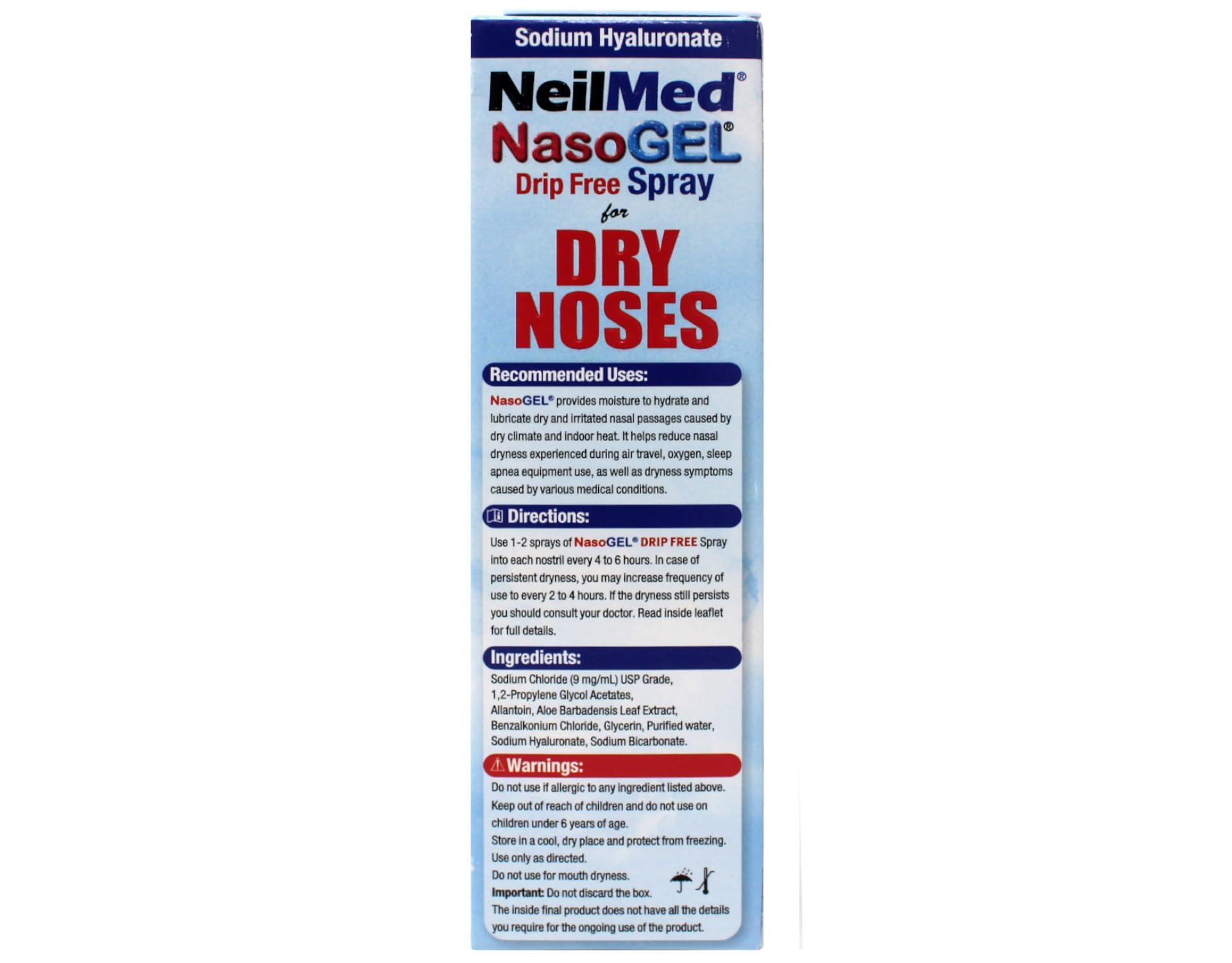 NeilMed NasoGel highlights Aloe Vera and Sodium Hyaluronate for soothing hydration.