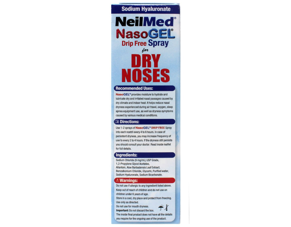 NeilMed NasoGel highlights Aloe Vera and Sodium Hyaluronate for soothing hydration.