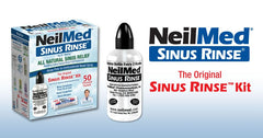 NeilMed Sinus Rinse product label close-up emphasizes latex-free and iodine-free design.