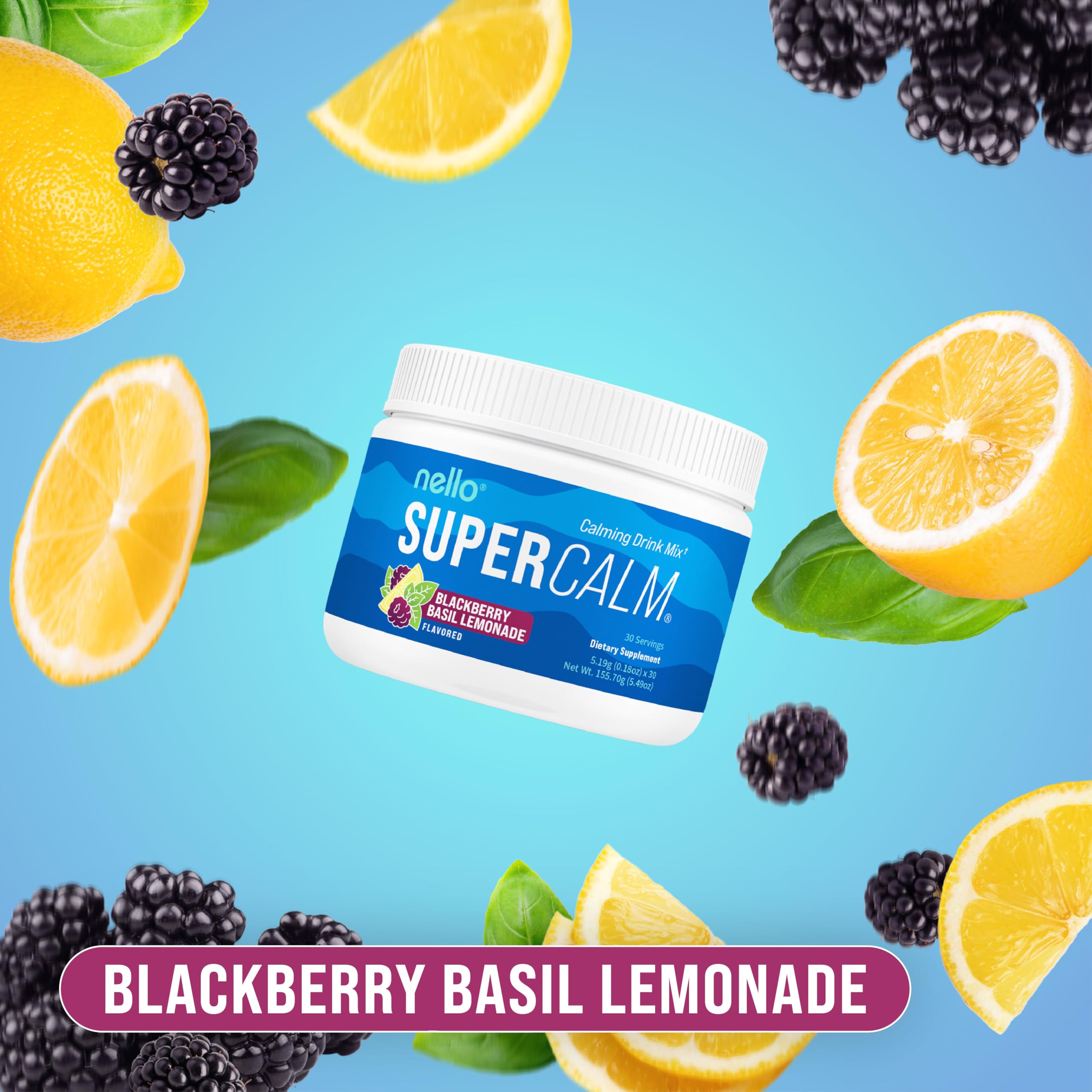 Nutrition and ingredient highlights on Nello SuperCalm packaging