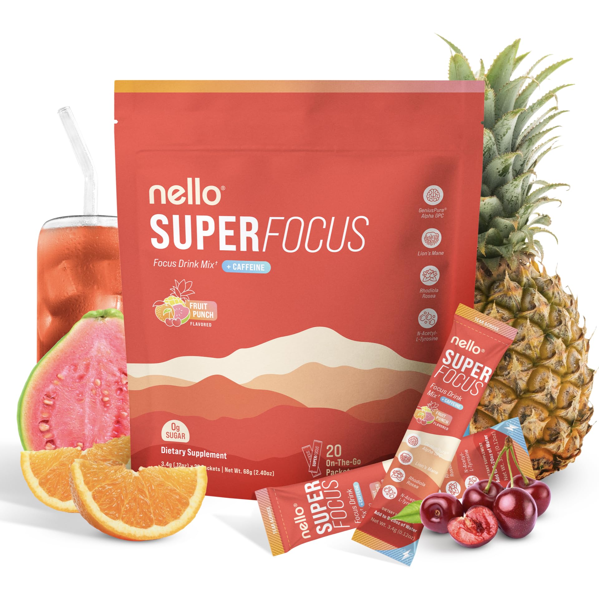 Nello SuperFocus Fruit Punch on-the-go stick packet