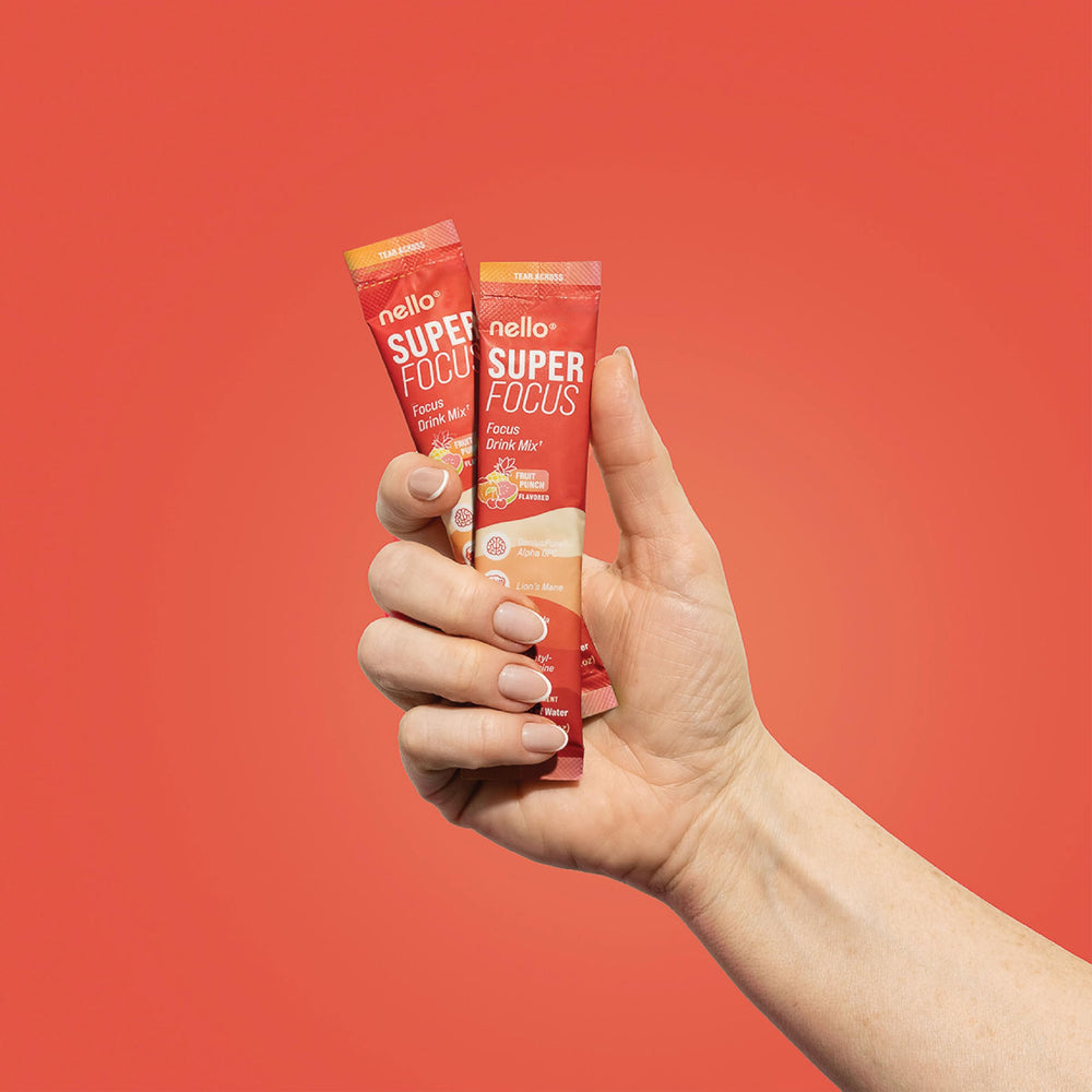 Nello SuperFocus box showcasing 20 on-the-go packets