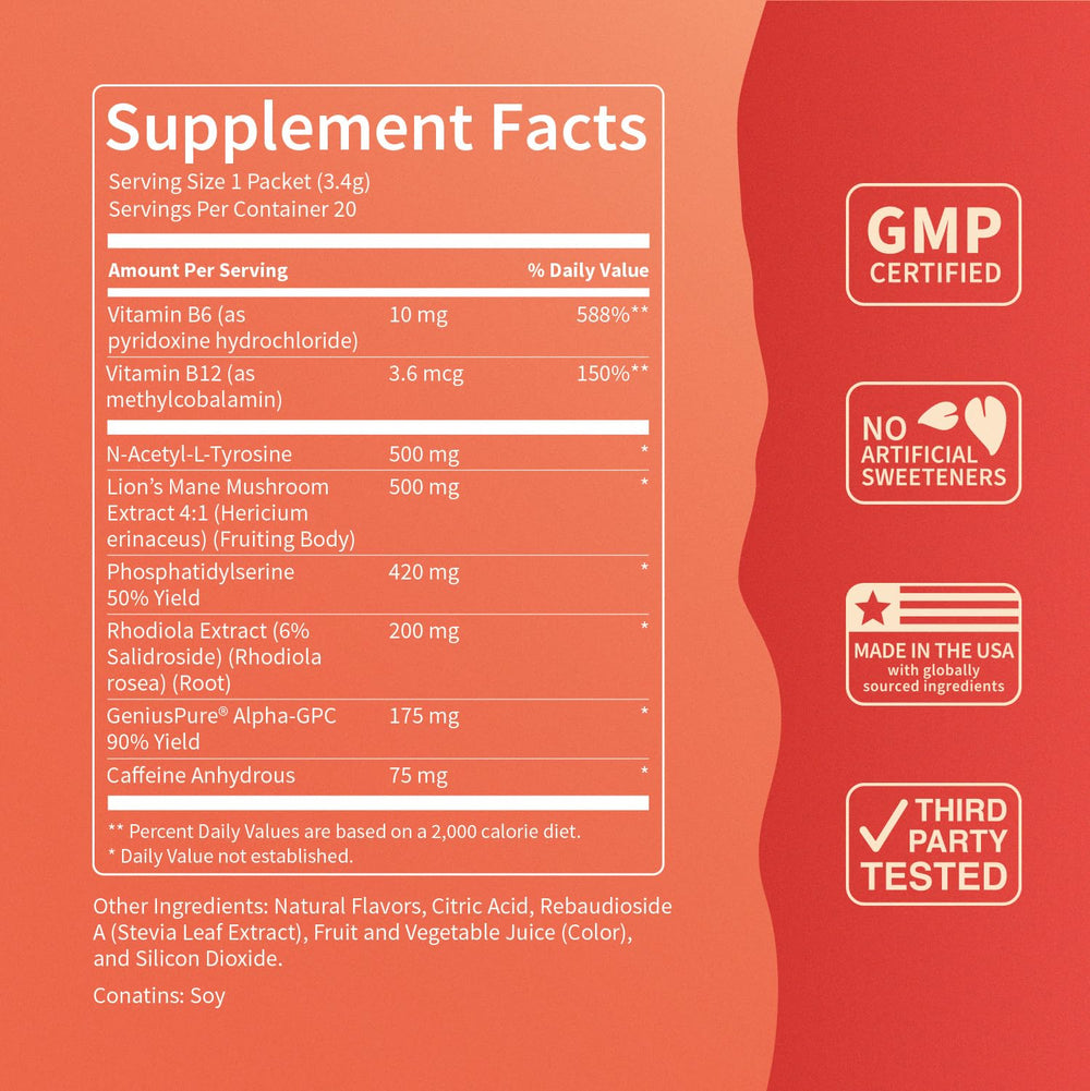 Nello Superfocus Fruit Punch glass with water ready to sip during study.